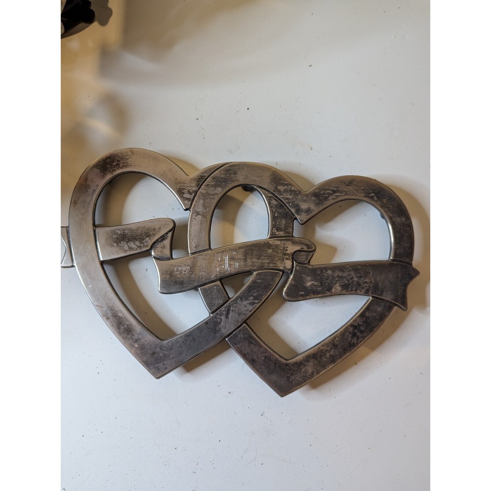 Leonard brand Silverplate double interlocking hearts‎ kitchen trivet B engraved